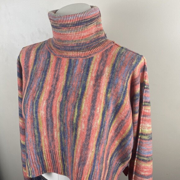 urban outfitters finley cropped turtleneck sweater striped Colorful Large - Picture 3 of 11